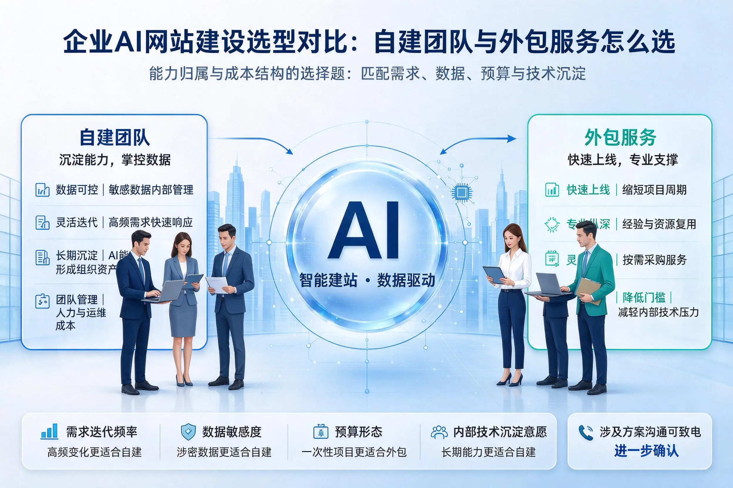 永州企业AI网站建设选型对比:自建团队与外包服务怎么选